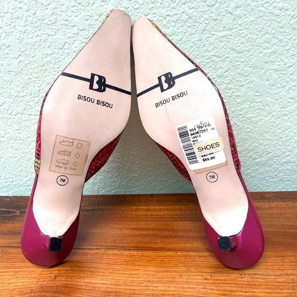 Women's Bisou Bisou pink snakeskin print heeled slides size 7 NWT - Picture 4 of 4